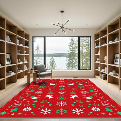 Christmas Red White Green Holiday Pattern Rug