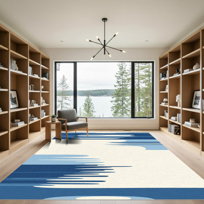 Deep Blue Abstract Water Ripples Rug