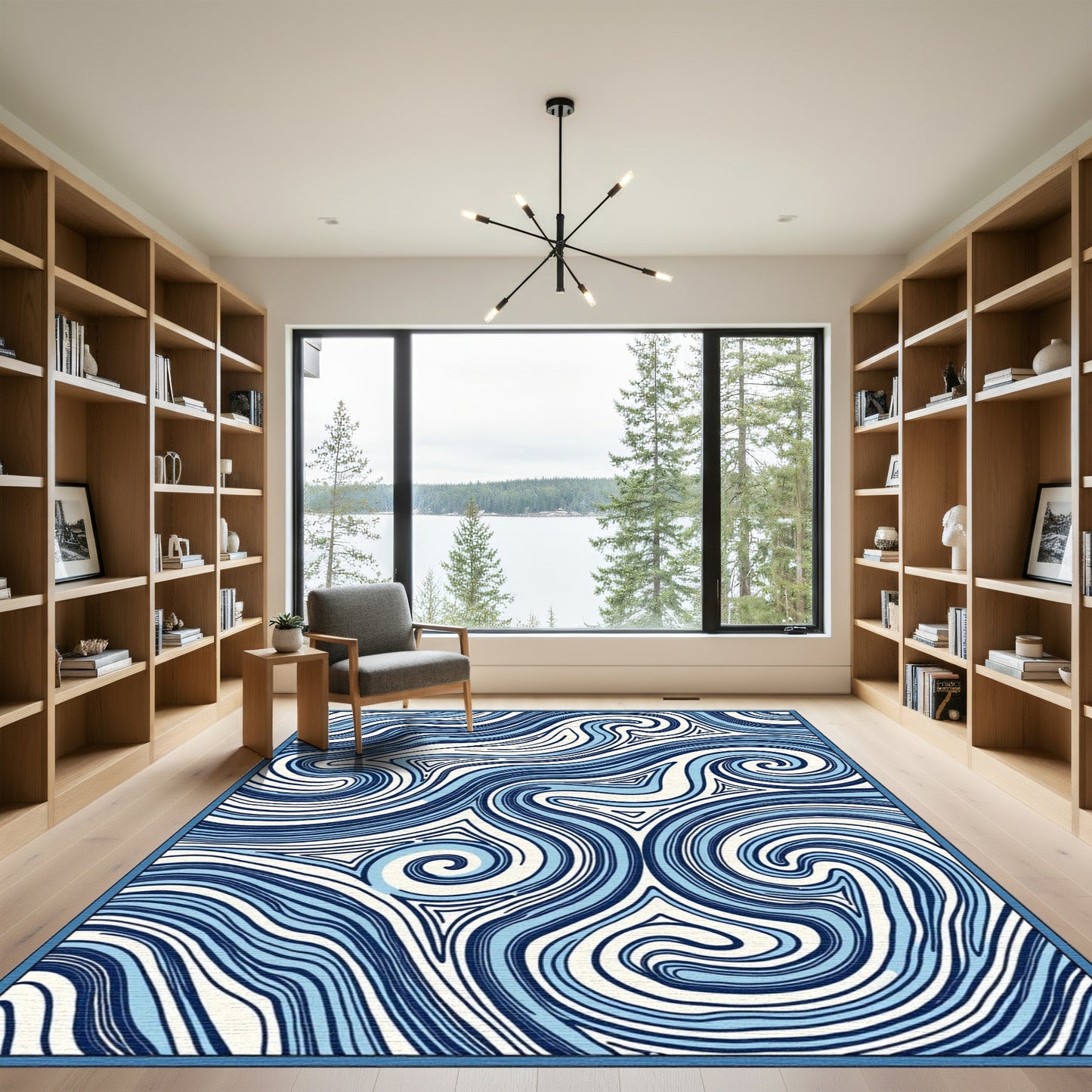 Abstract Navy Swirl Waves Rug
