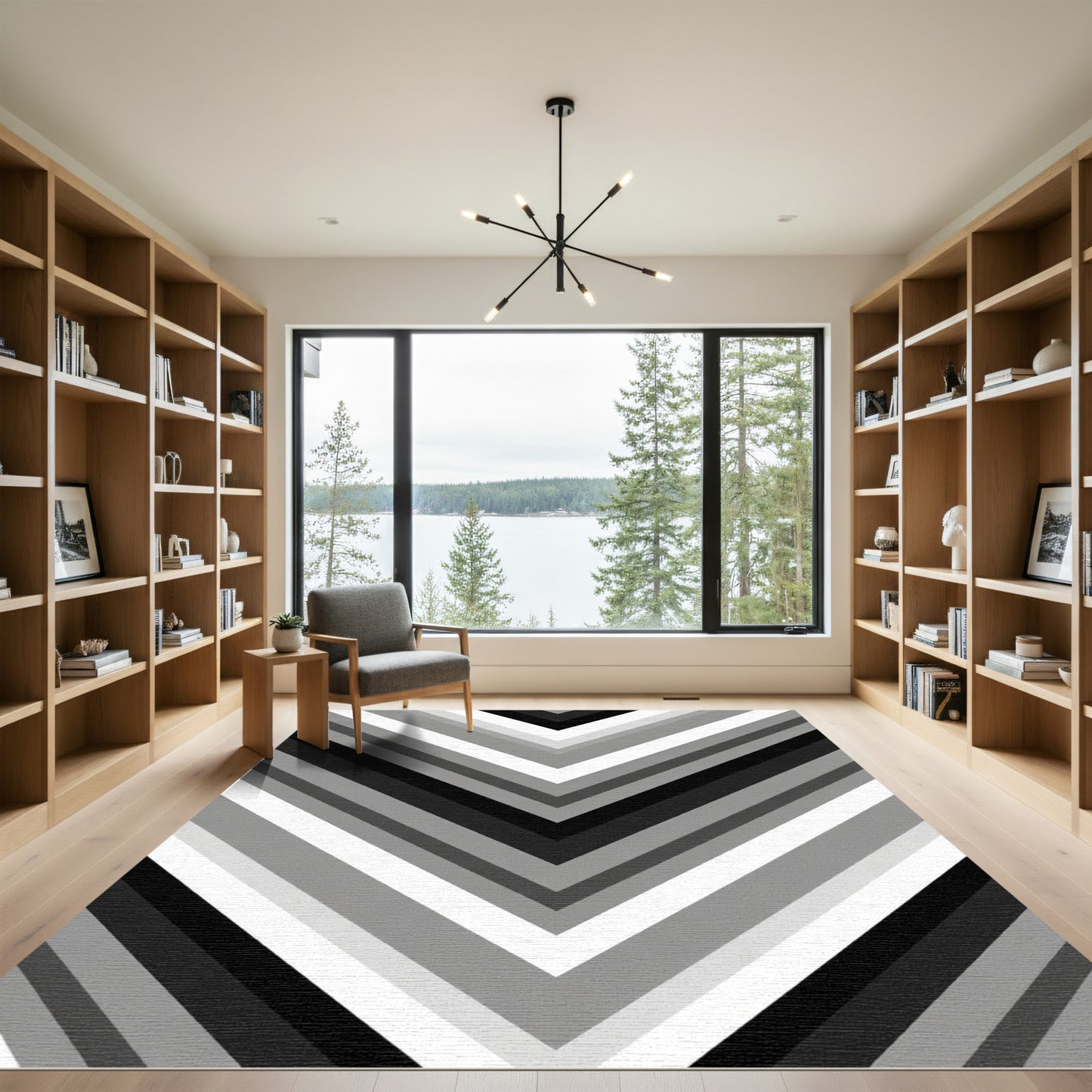Monochromatic Chevron Lines Rug