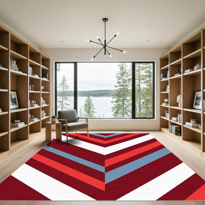 Bold Red White Blue Chevron Stripes Rug