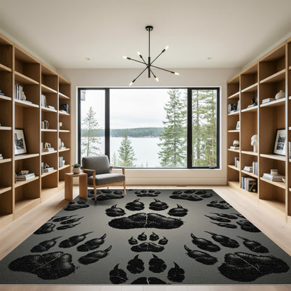 Black Paw Print Repeat Background Rug
