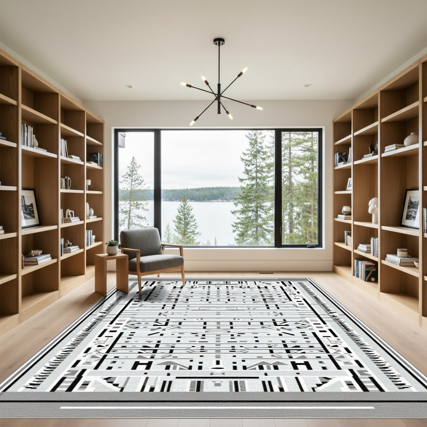 Monochrome Abstract Geometric Reversible Rug