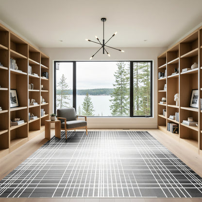 Monochromatic Grid Stripe Abstract Rug