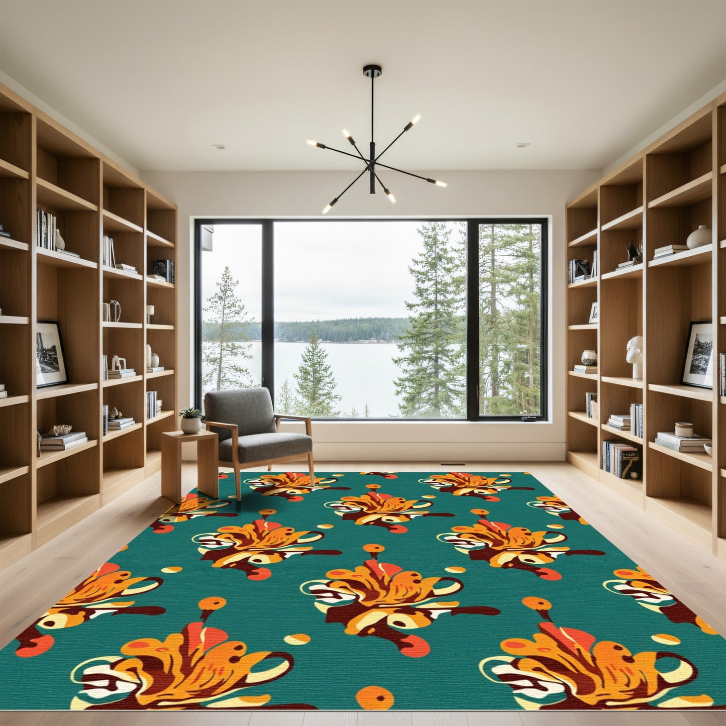 Orange Yellow Abstract Floral Swirl Rug