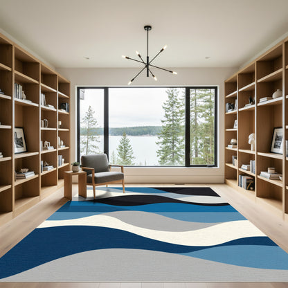 Abstract Blue Gray Wave Composition Rug