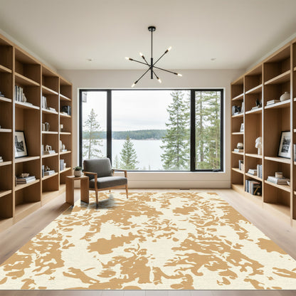 Cream Tan Abstract Organic Swirl Rug
