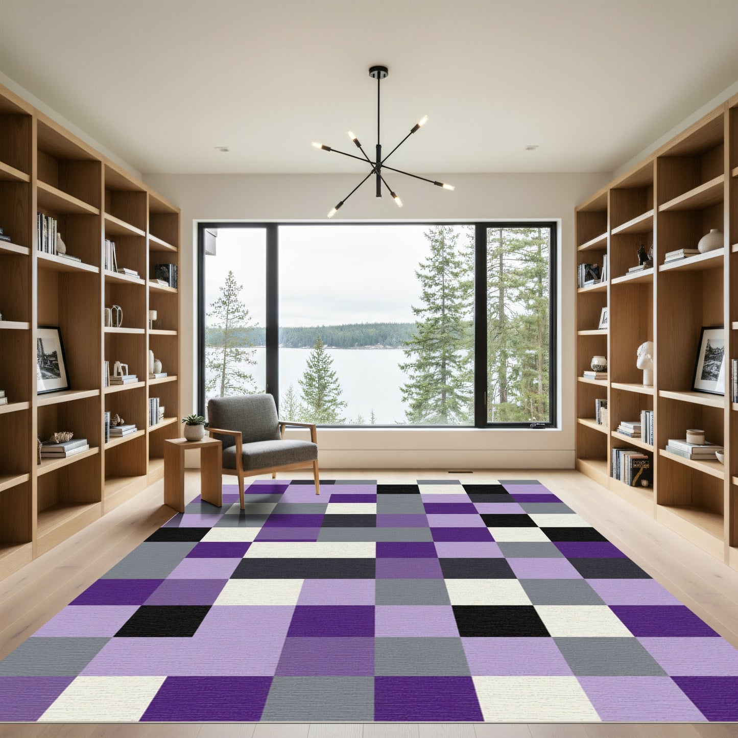Purple Gray White Black Block Rug