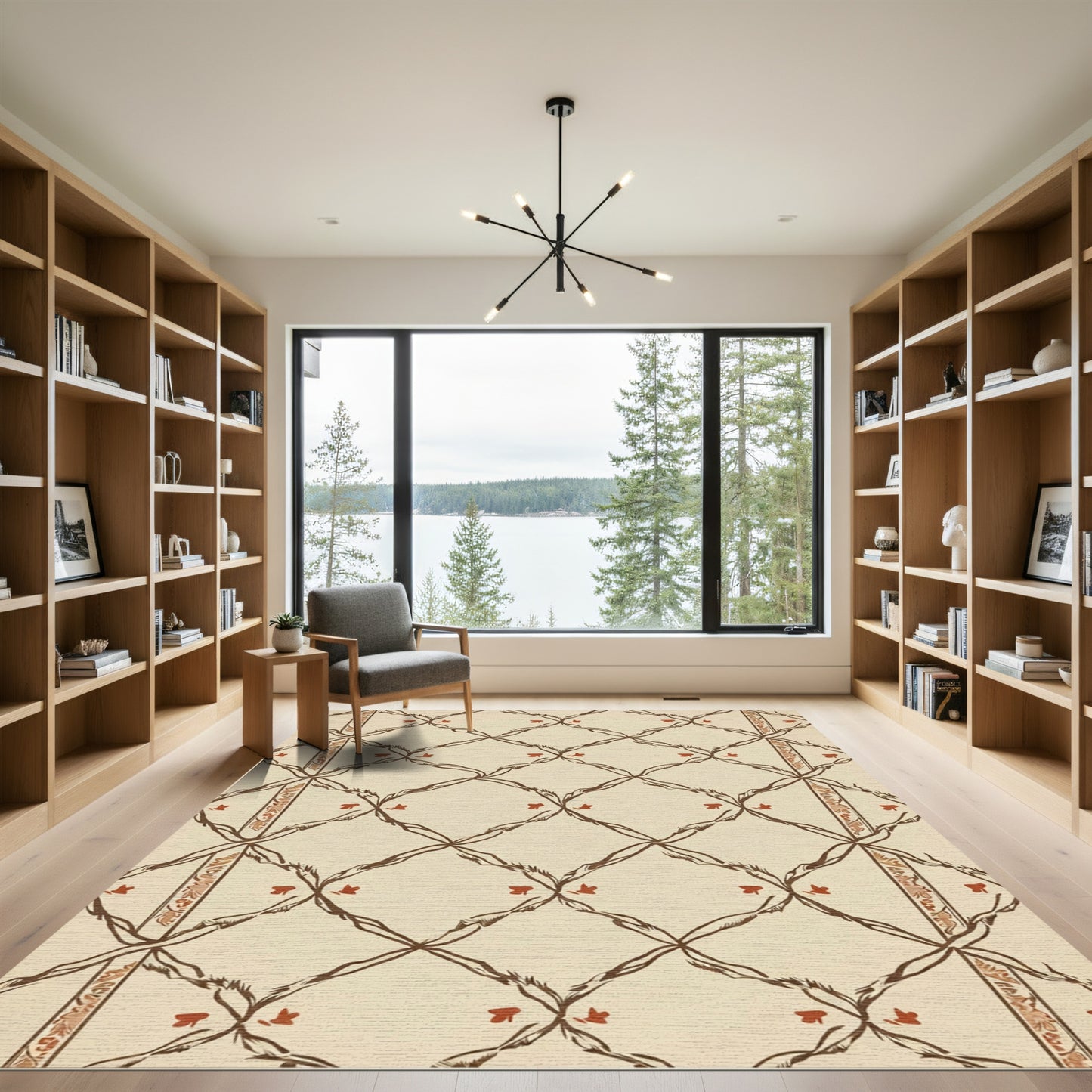 Cream Lattice With Red Vine Accents Rug