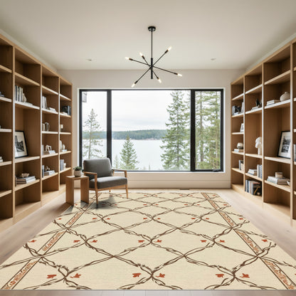 Cream Lattice With Red Vine Accents Rug