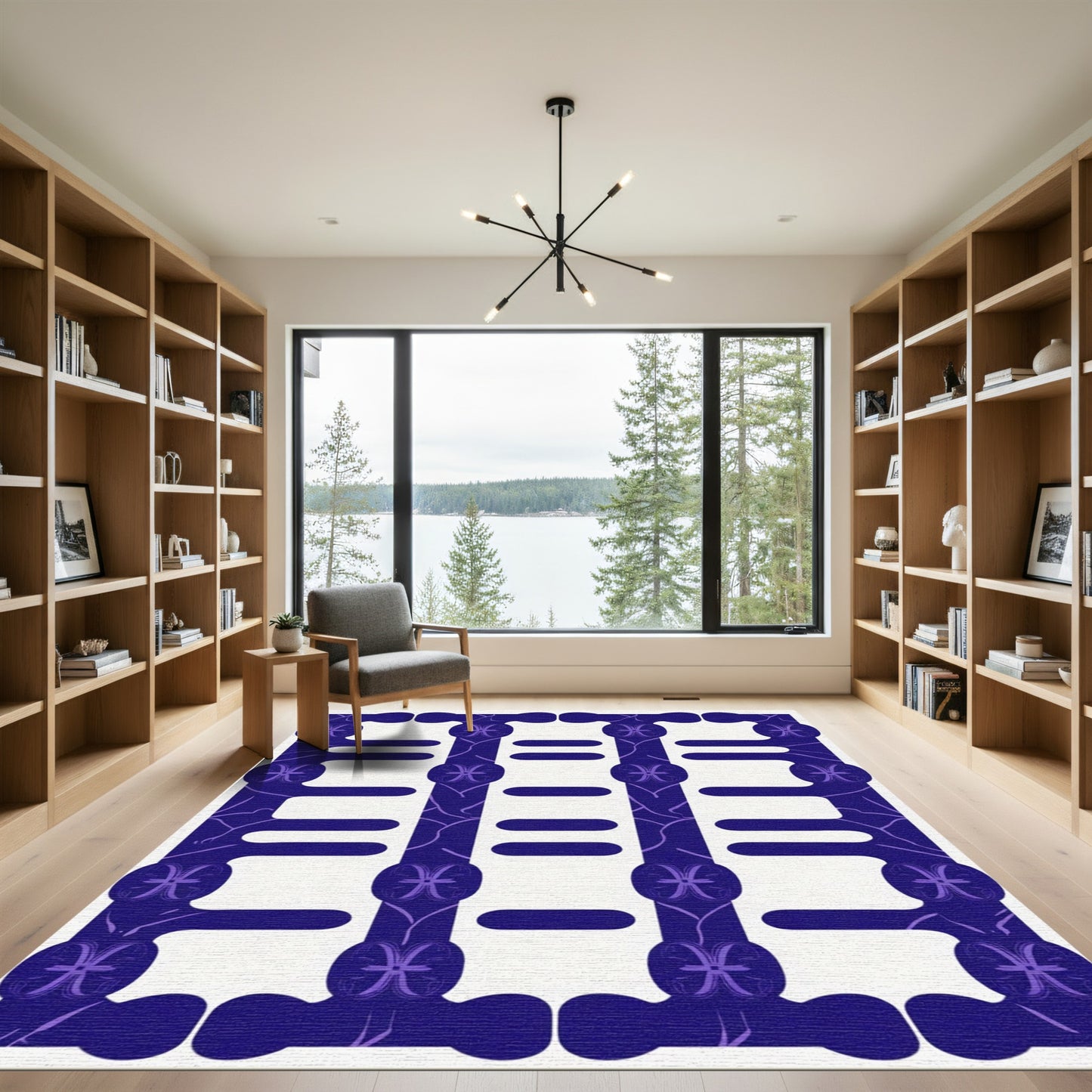 Deep Indigo Pisces Geometric Stripes Rug