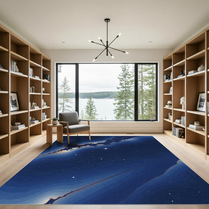 Cosmic Deep Blue Nebula Starry Rug