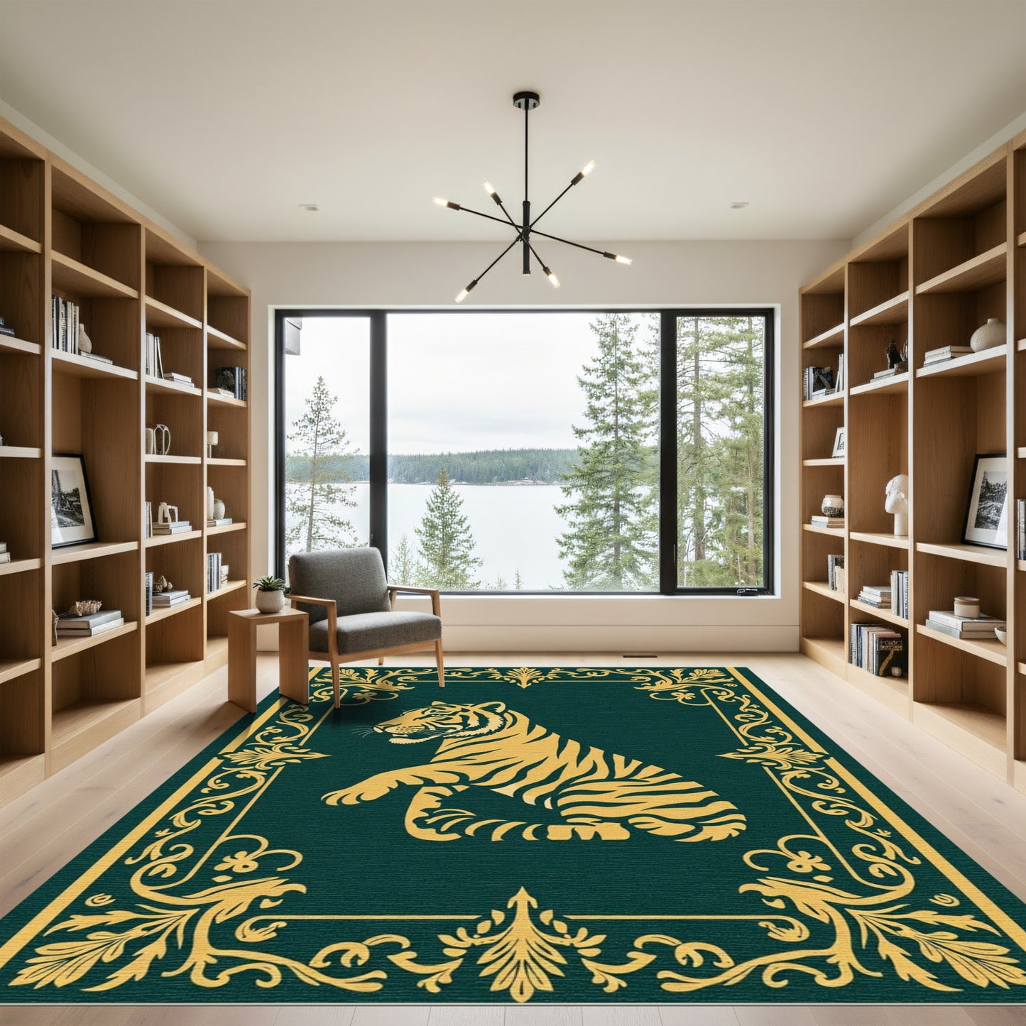 Gold Tiger Regal Scrollwork Emerald Rug