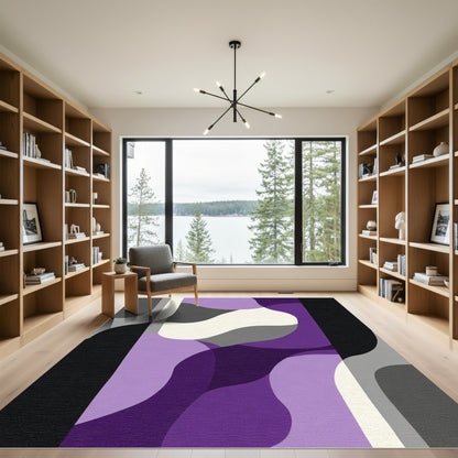 Abstract Purple Gray Ivory Waves Rug