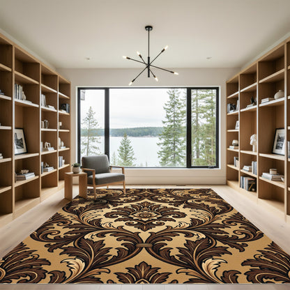Rich Chocolate Baroque Swirl Medallion Rug