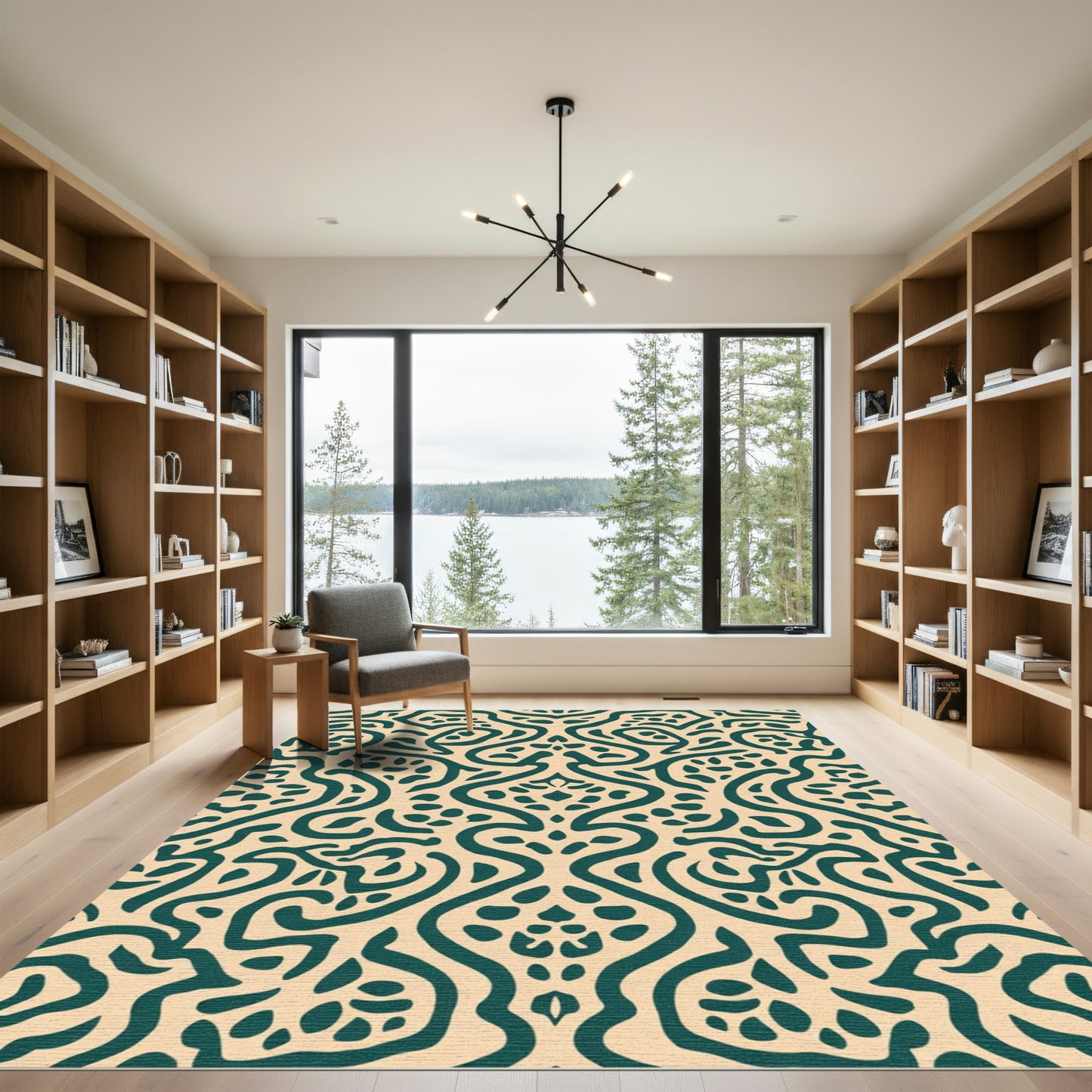 Teal Curving Organic Paisley Rug