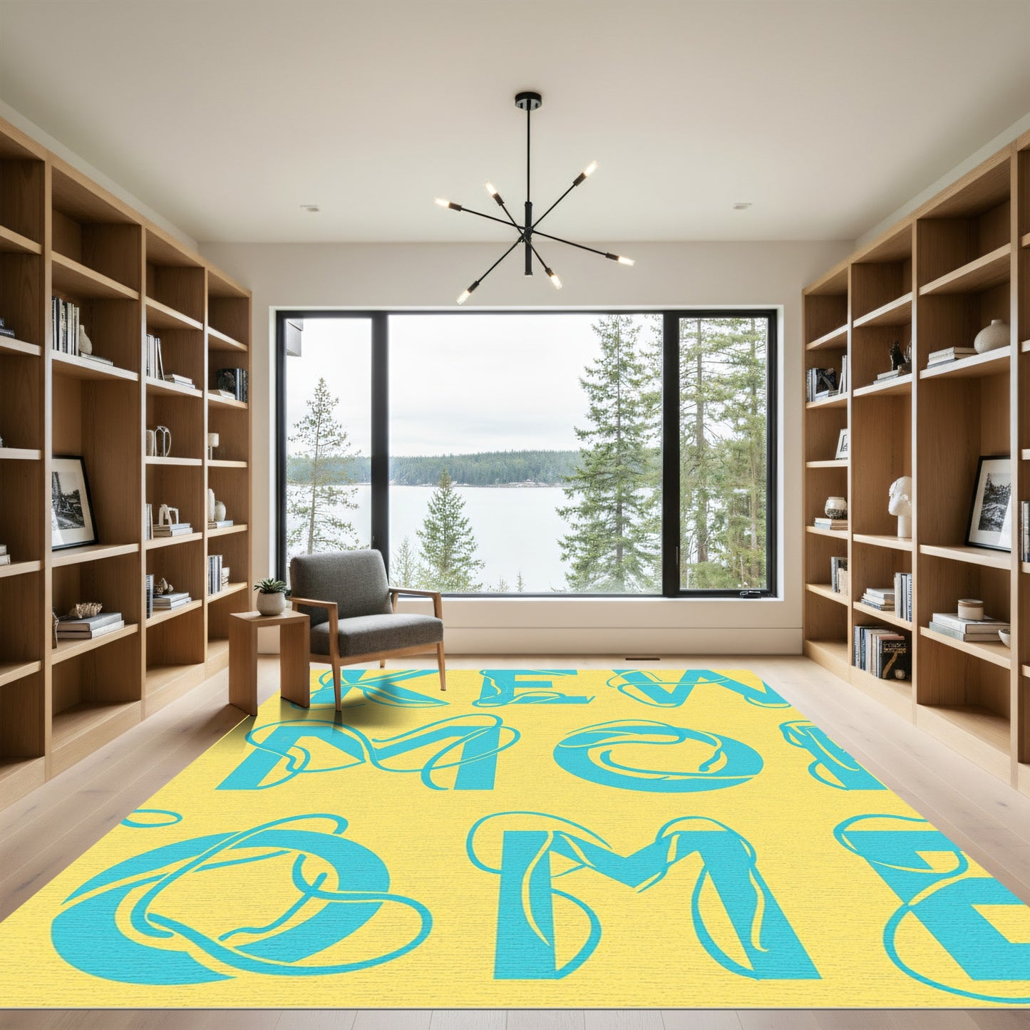 Aqua Swirl Typeface Yellow Rug