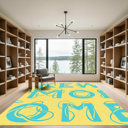 Aqua Swirl Typeface Yellow Rug