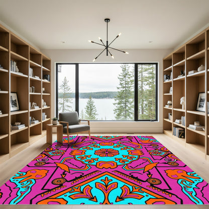 Vibrant Magenta Teal Orange Medallion Rug