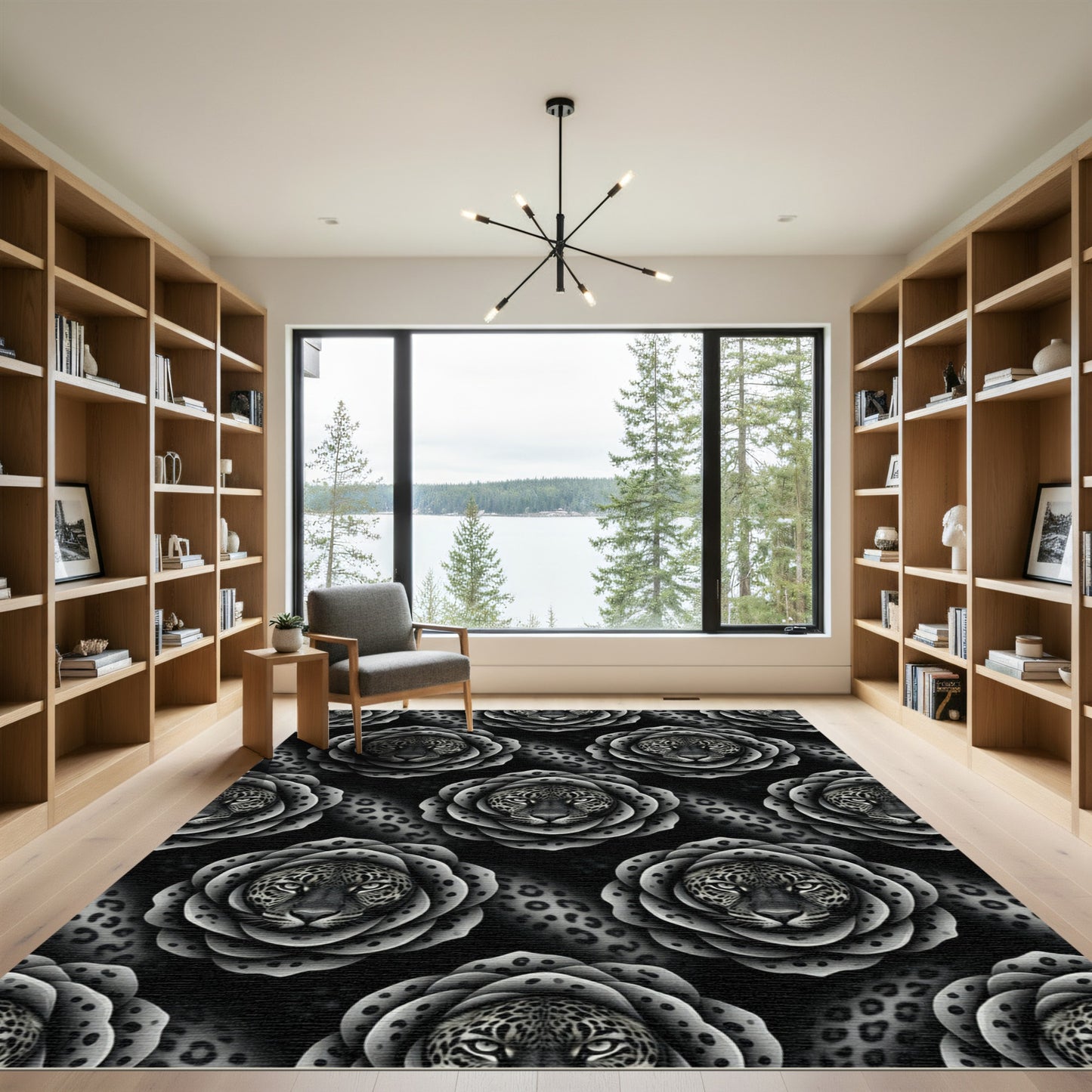 Monochromatic Leopard Rose Floral Rug