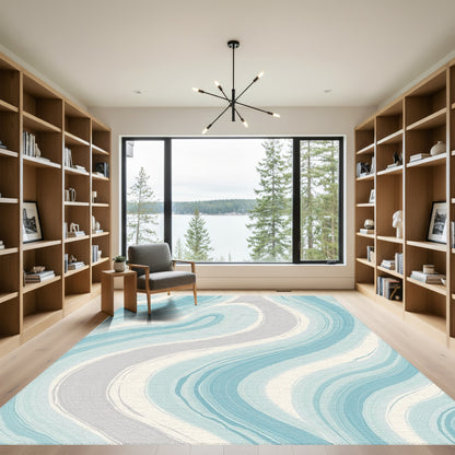 Teal Gray Fluid Marble Rug