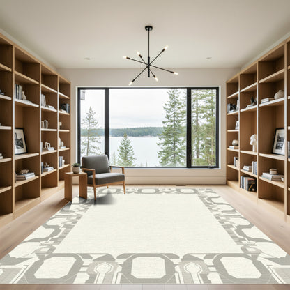 Geometrical Gray Sci Fi Border Rug