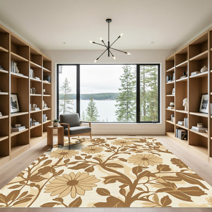 Mid-century Brown Floral Botanical Rug