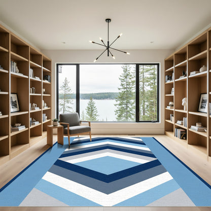 Navy Blue Geometric Diamond Chevron Rug