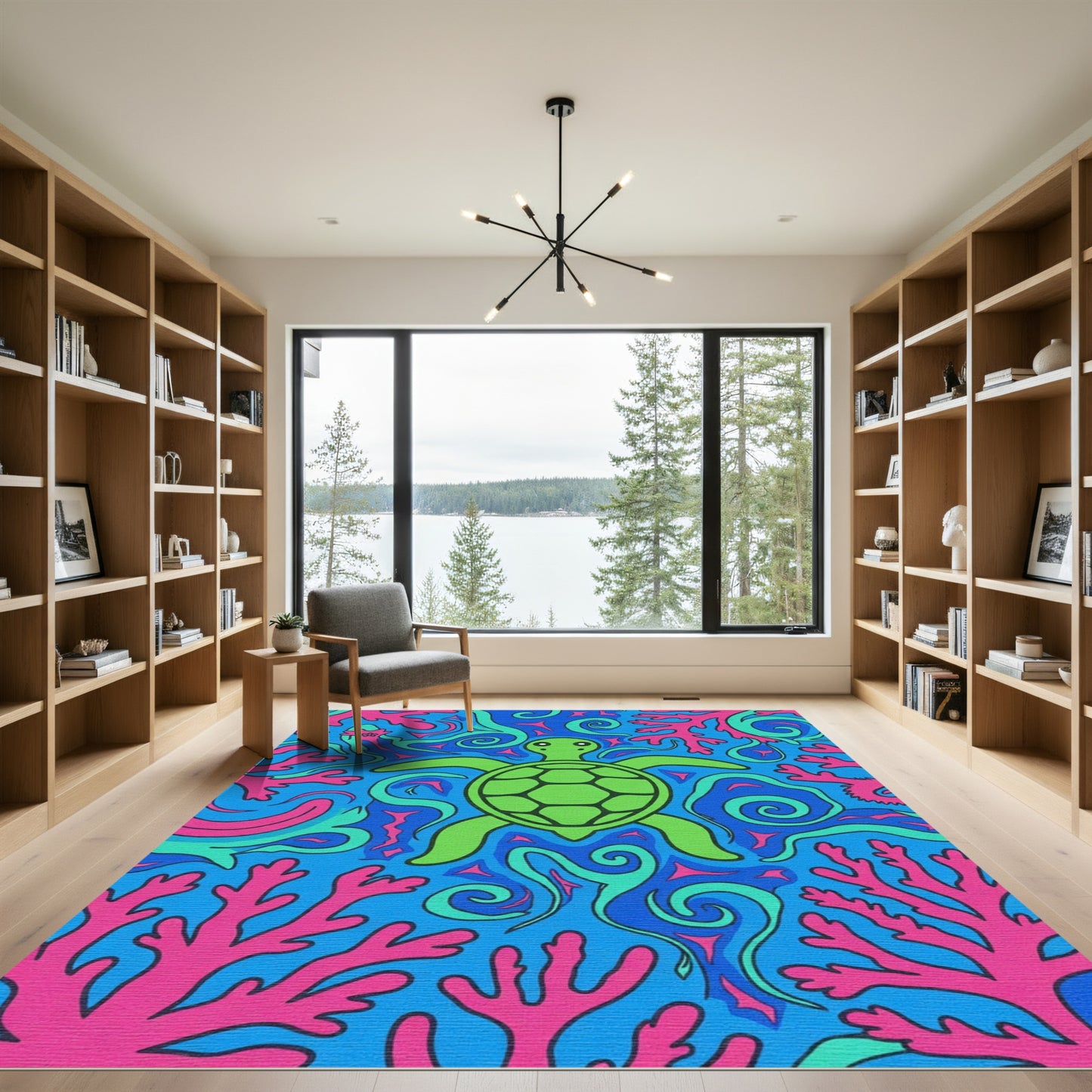 Vibrant Turtle Coral Swirls Rug