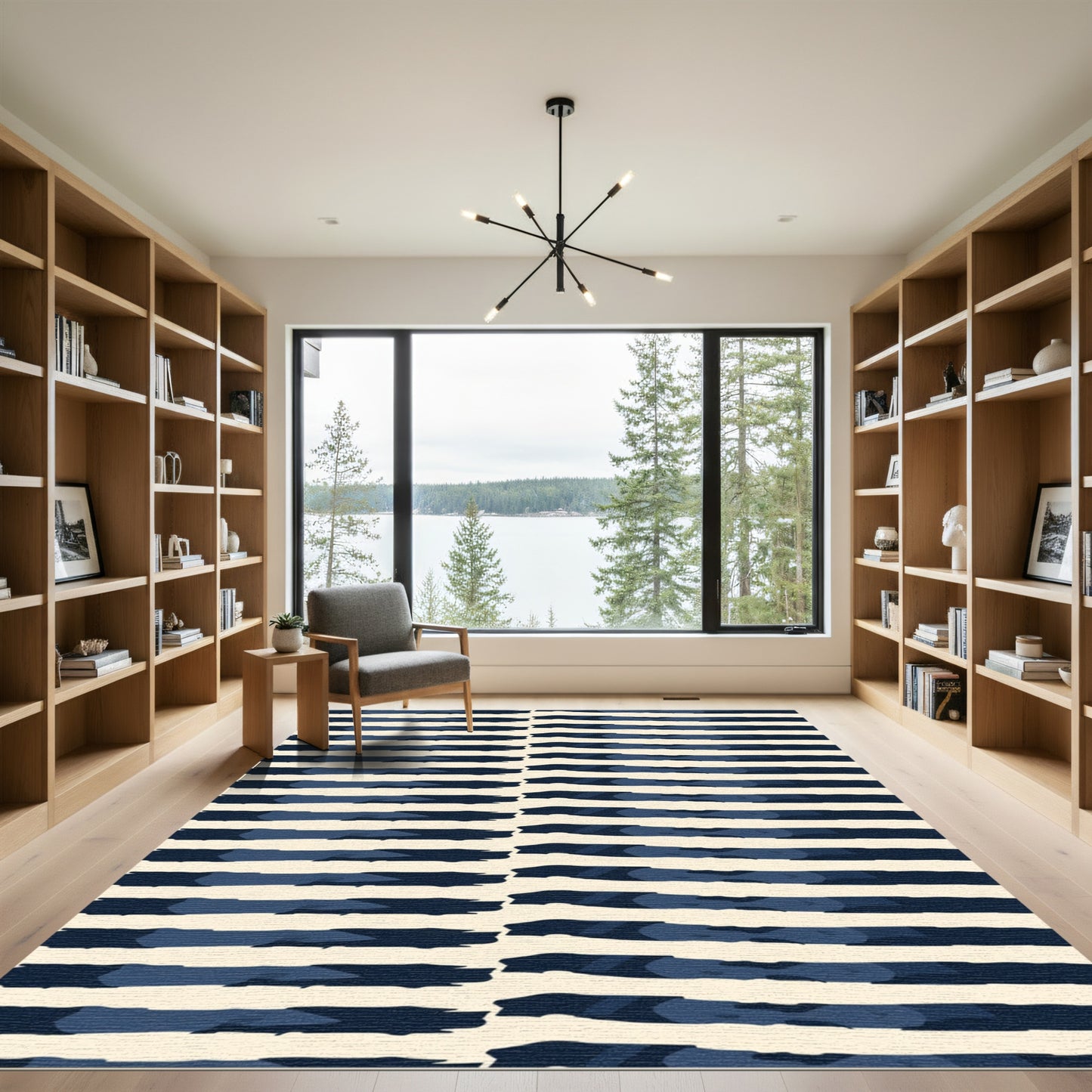 Navy Blue Distressed Stripe Rug