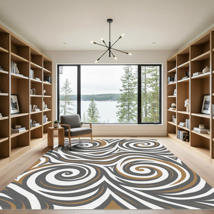 Bold Gray Bronzed Swirl Lines Rug