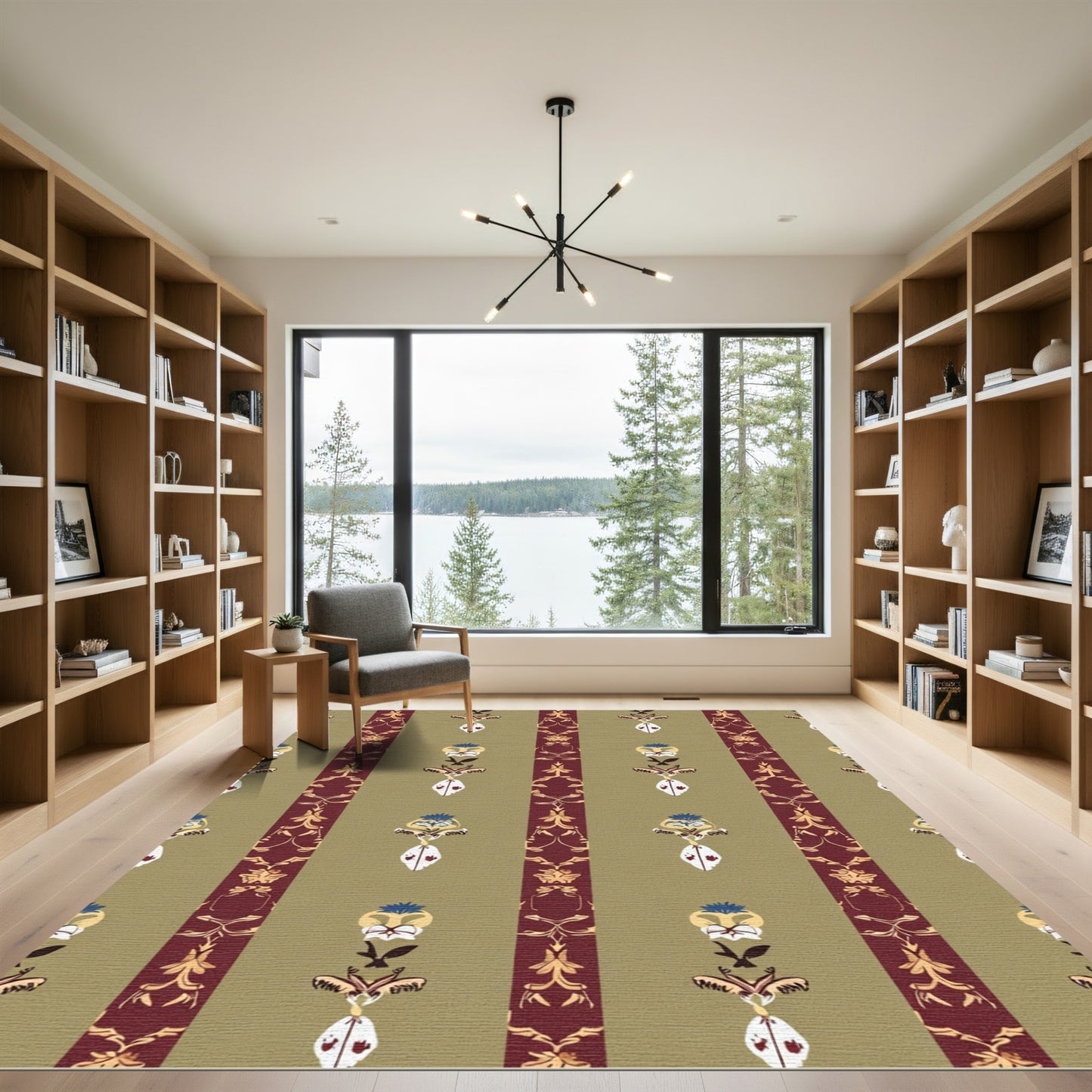 Gold Olive Red Floral Stripe Medallion Rug