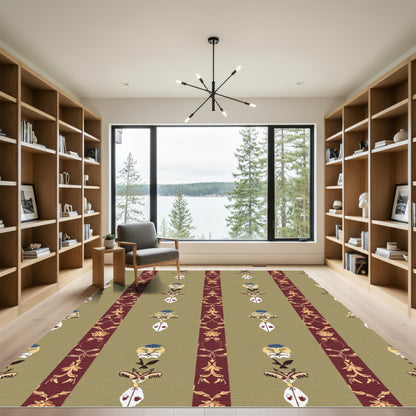 Gold Olive Red Floral Stripe Medallion Rug