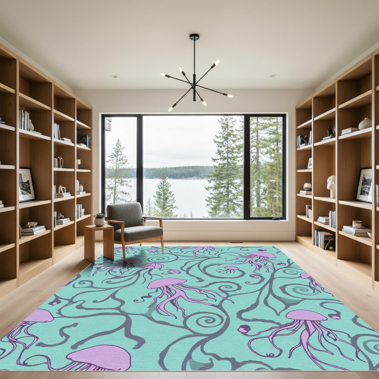 Purple Jellyfish Teal Swirls Rug