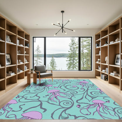 Purple Jellyfish Teal Swirls Rug