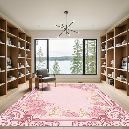 Pale Pink Floral Border Art Nouveau Rug