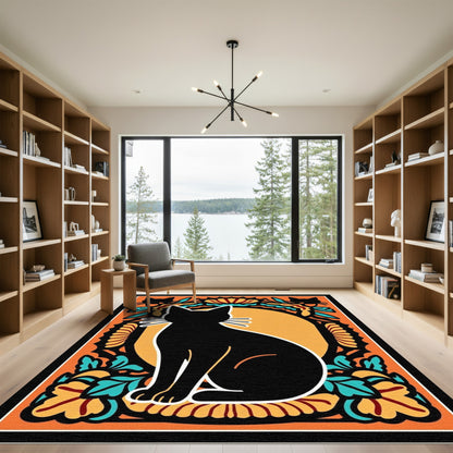 Black Cat Floral Sunburst Rug