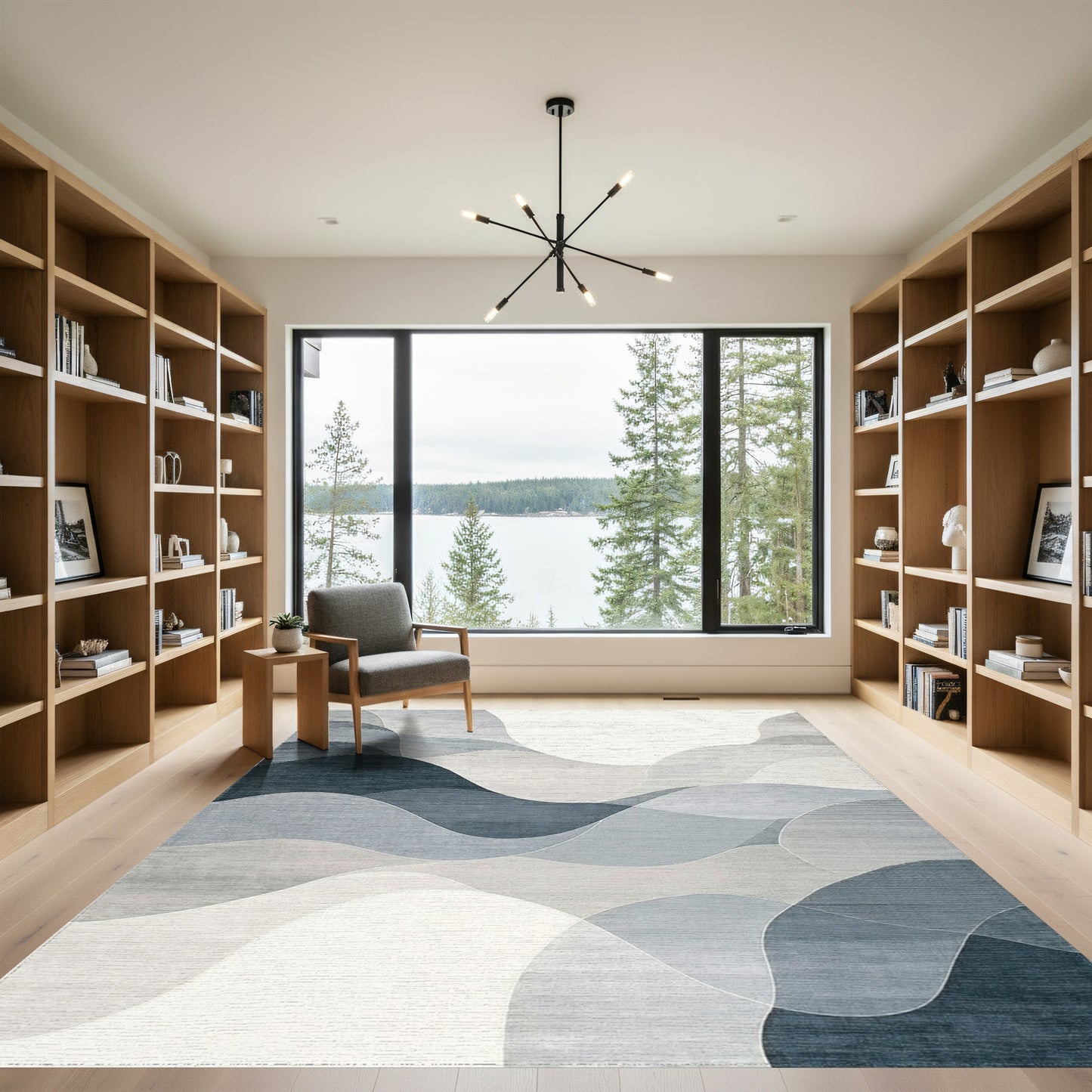 Abstract Layered Gray Waves Rug