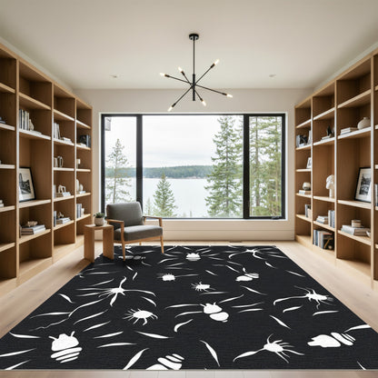 Chic White Bug Whimsical Scatter Rug