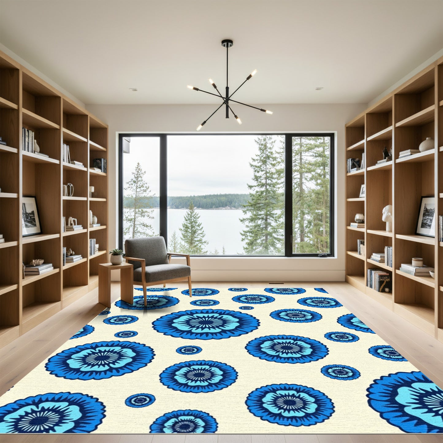 Blue Floral Medallion Repetitive Pattern Rug