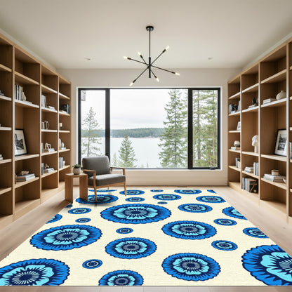 Blue Floral Medallion Repetitive Pattern Rug