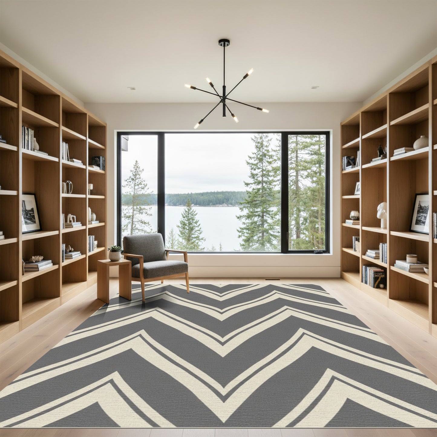 Classic Gray Chevron Zigzag Stripes Rug