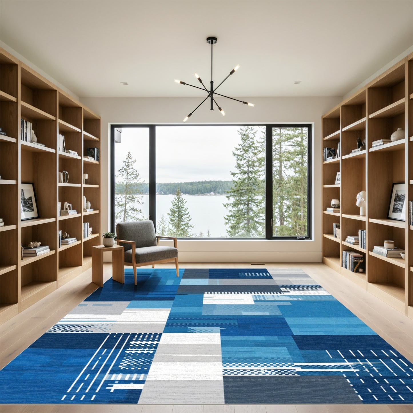 Abstract Geometric Blue Tonal Rectangles Rug