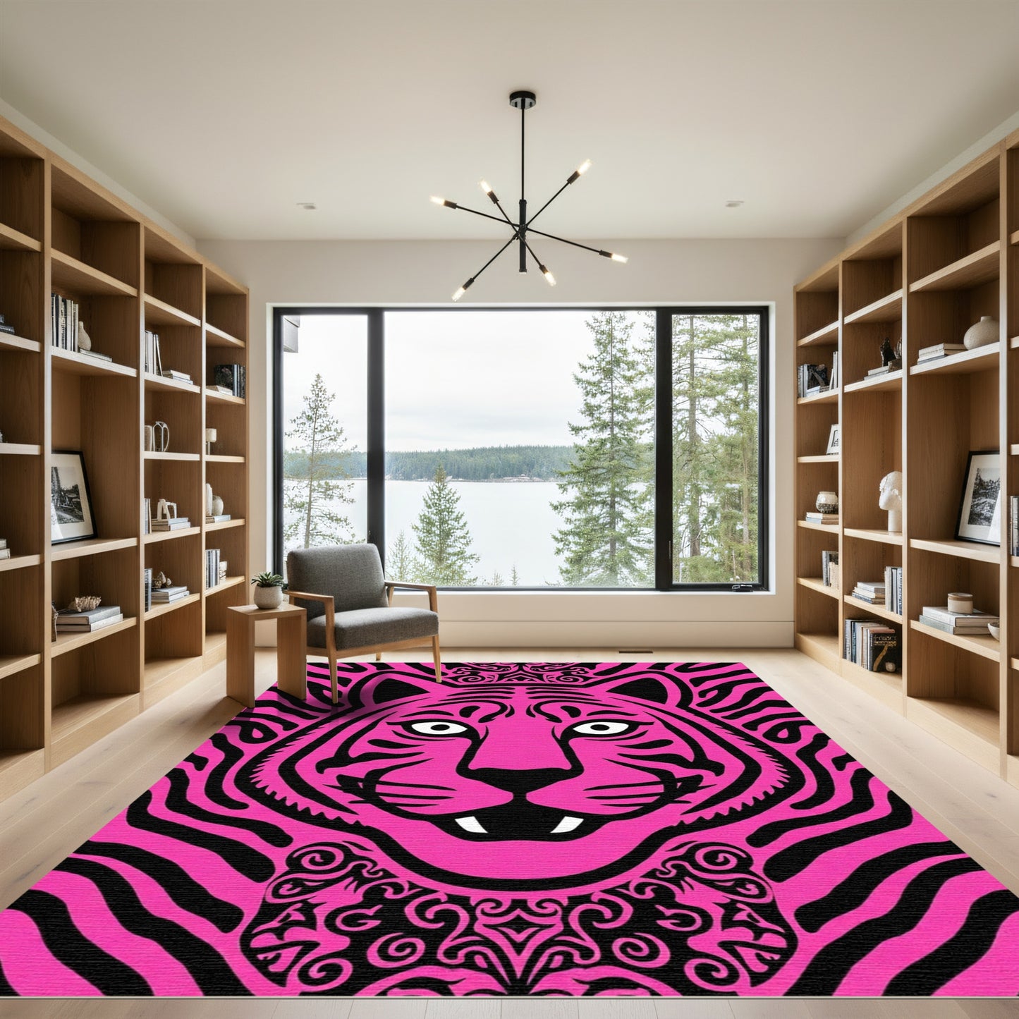 Bold Pink Tiger Tribal Border Rug