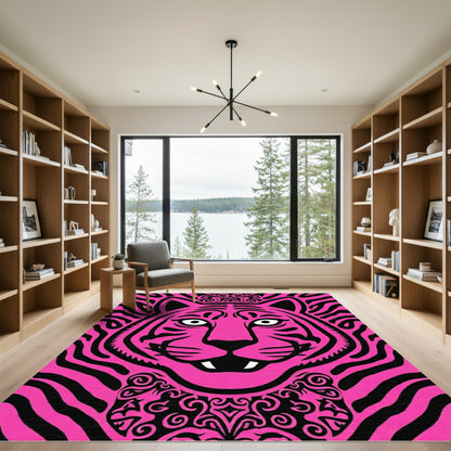 Bold Pink Tiger Tribal Border Rug