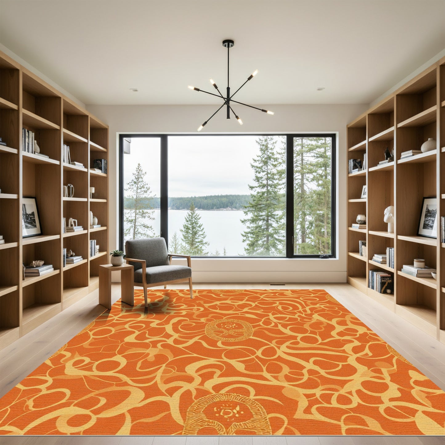Orange Golden Swirl Medallion Rug