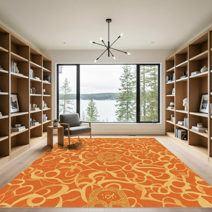 Orange Golden Swirl Medallion Rug