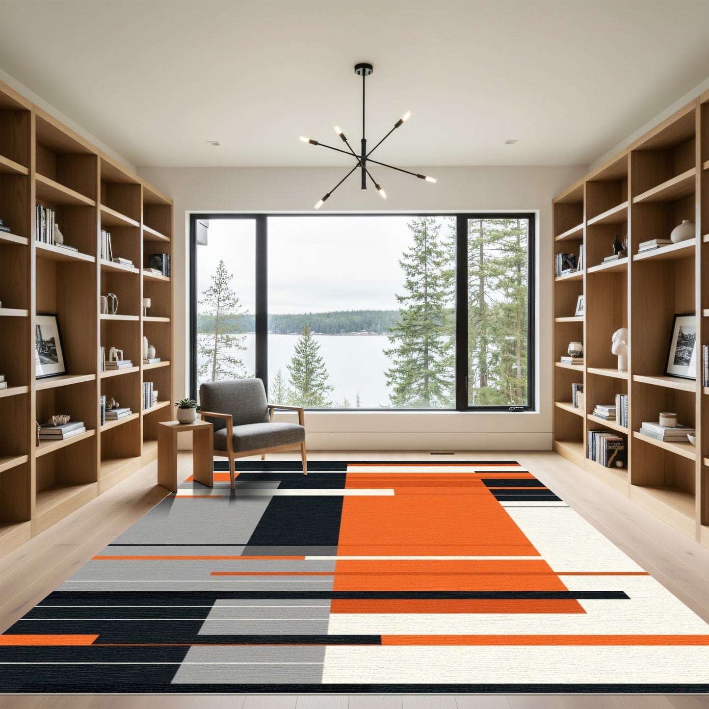 Bold Orange Geometric Block Rug