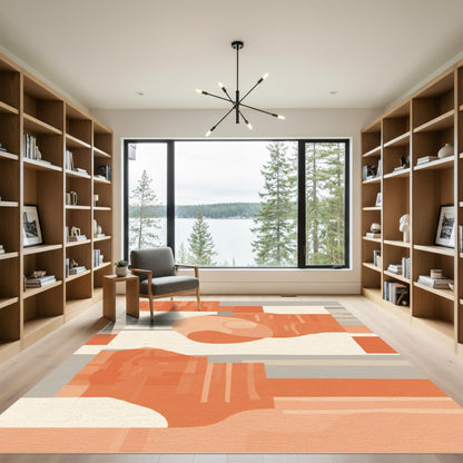 Coral and Cream Geometric Abstract Rug