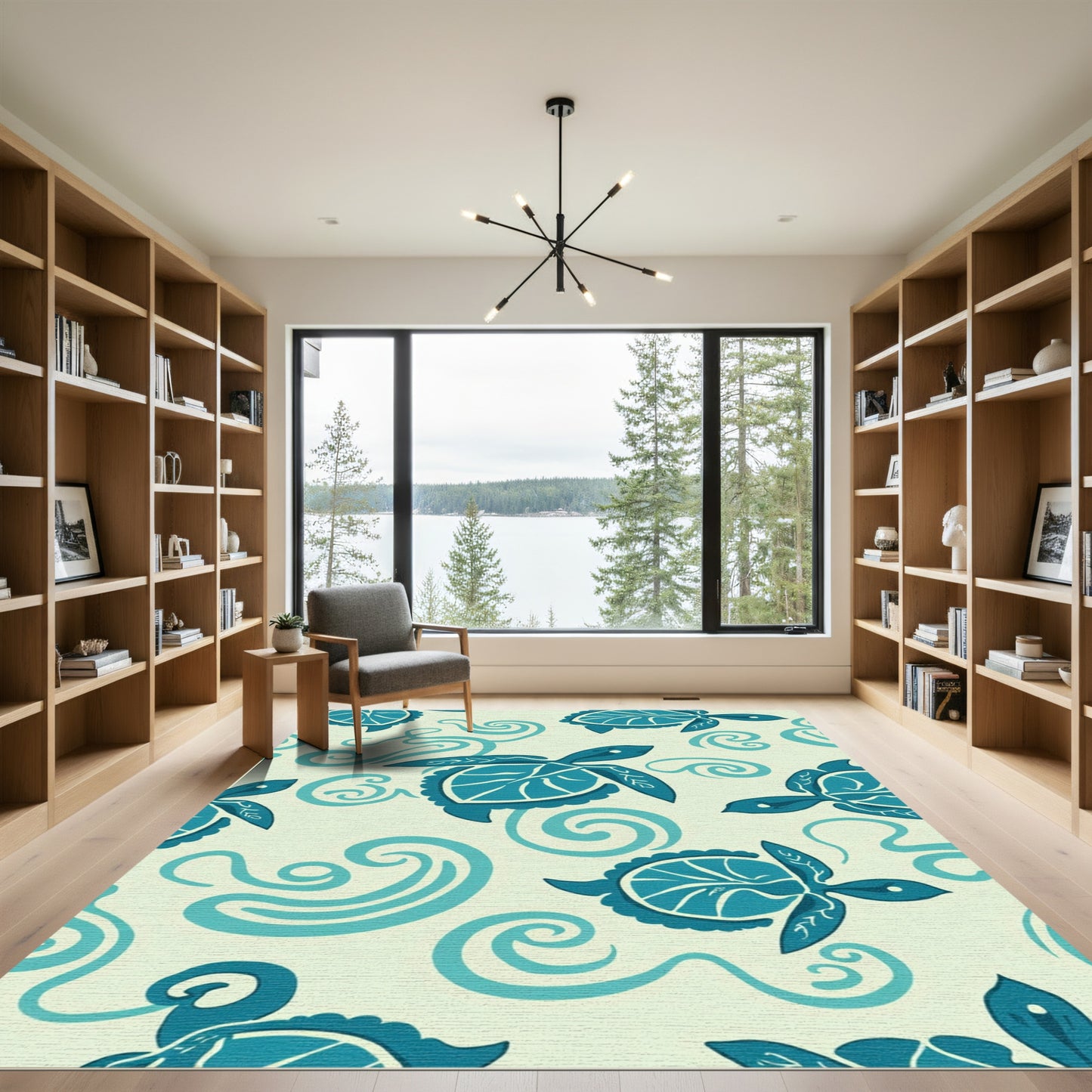Ocean Blue Turtle Wave Art Rug